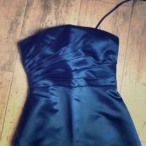 blue strapless/spaghetti straps evening gown
